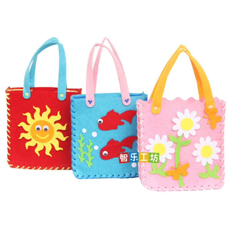 4Pcs Children Non-woven Handbag DIY Animal Flower Crafts Sewing