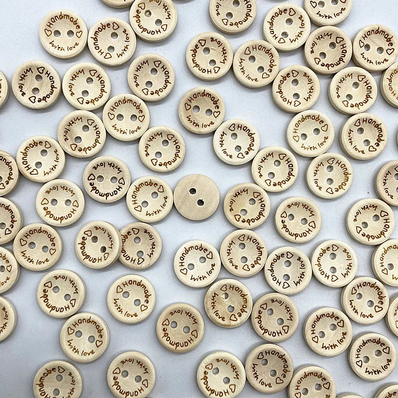 30-Pack Mixed Wood Buttons 15mm – Round & Monogrammed