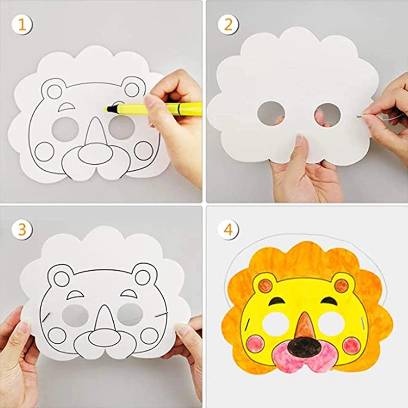 8Pcs Kids Cartoon Animal Painting Mask Graffiti Art Craft Gift