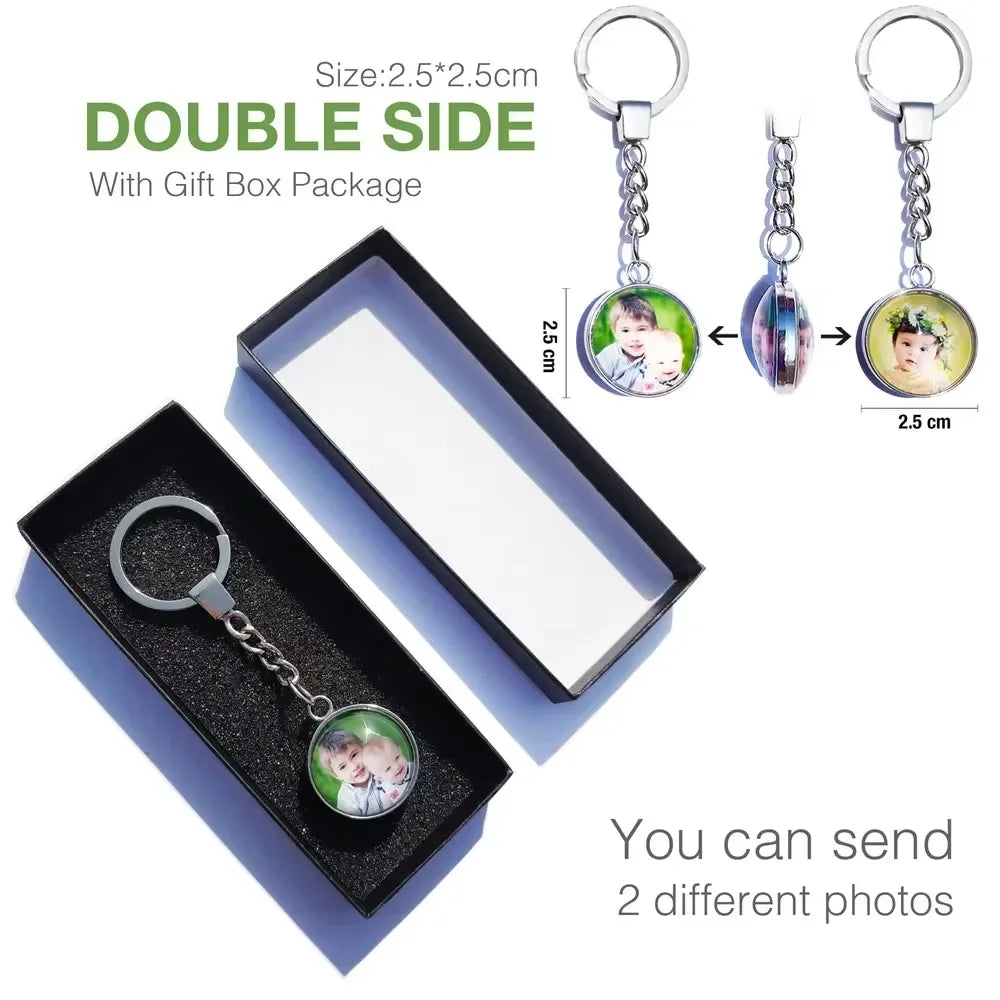 DIY Double‑Sided Custom Photo Keychain – Personalized Glass Cabochon for Family & Lovers