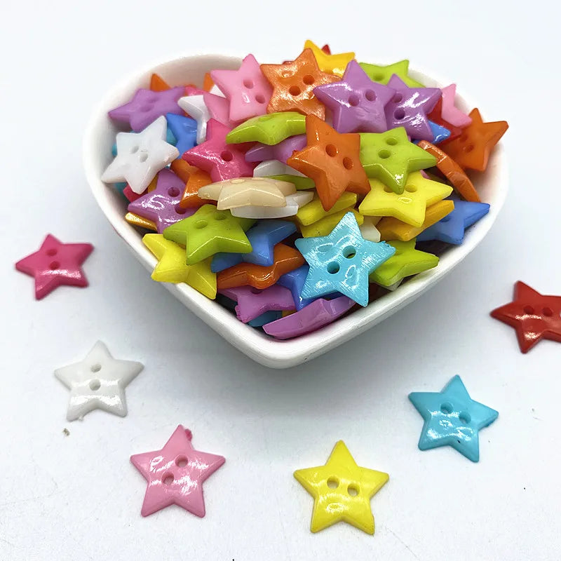 Five‑Pointed Star Resin Buttons – 12/15/20mm, Two‑Eye, Multicolor for Sewing & Scrapbooking