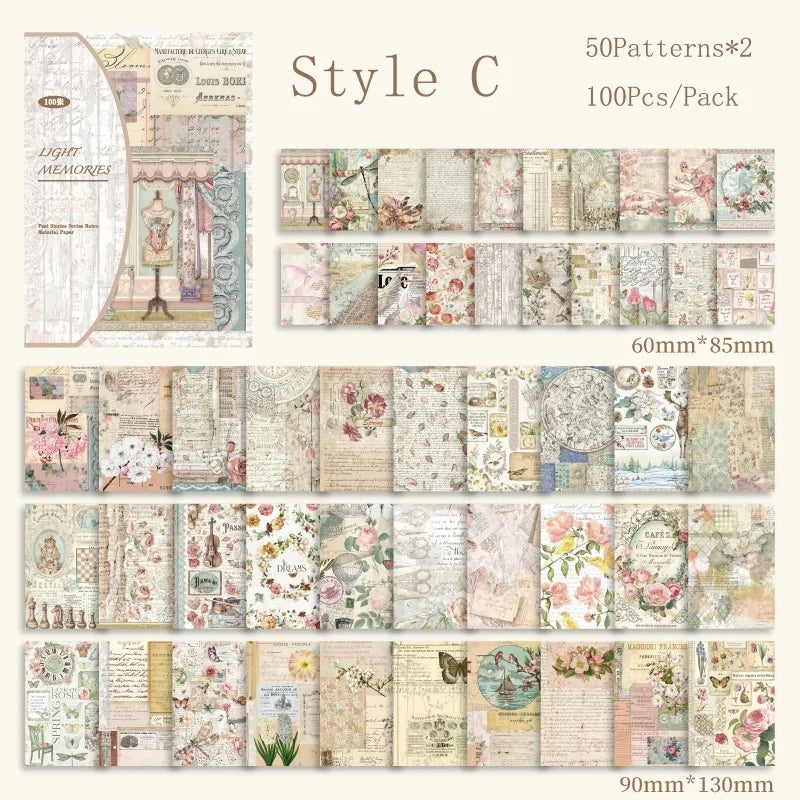 100Pcs Past Stories Vintage Scrapbooking Paper Journal Collage DIY Supplies