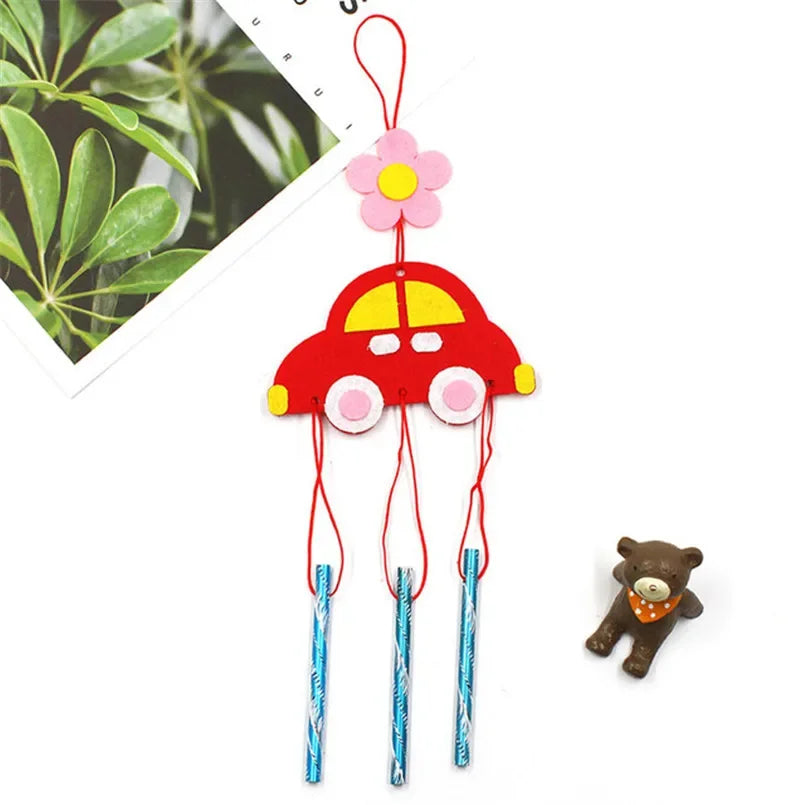 4Pcs DIY Wind Chimes Craft Kit Cartoon Stickers Kids Toy