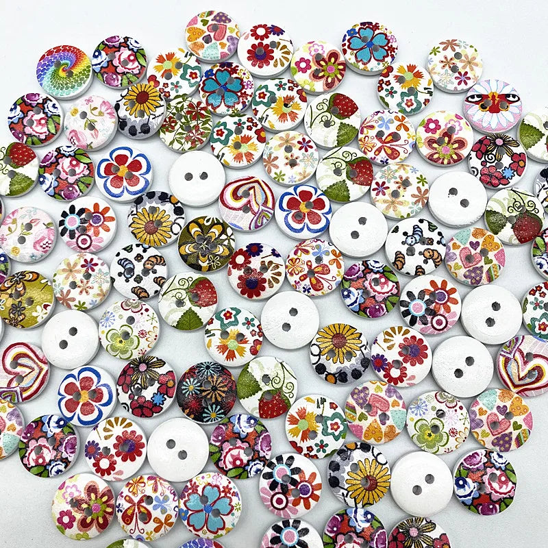 30-Pack Mixed Wood Buttons 15mm – Round & Monogrammed