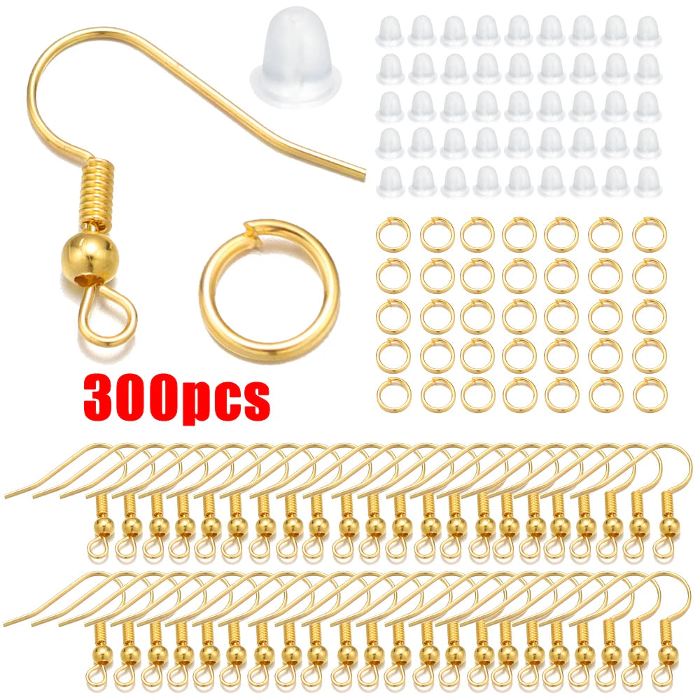 300-Pack Hypoallergenic Earring Hook Kit with Multicolor Wires & Jump Rings