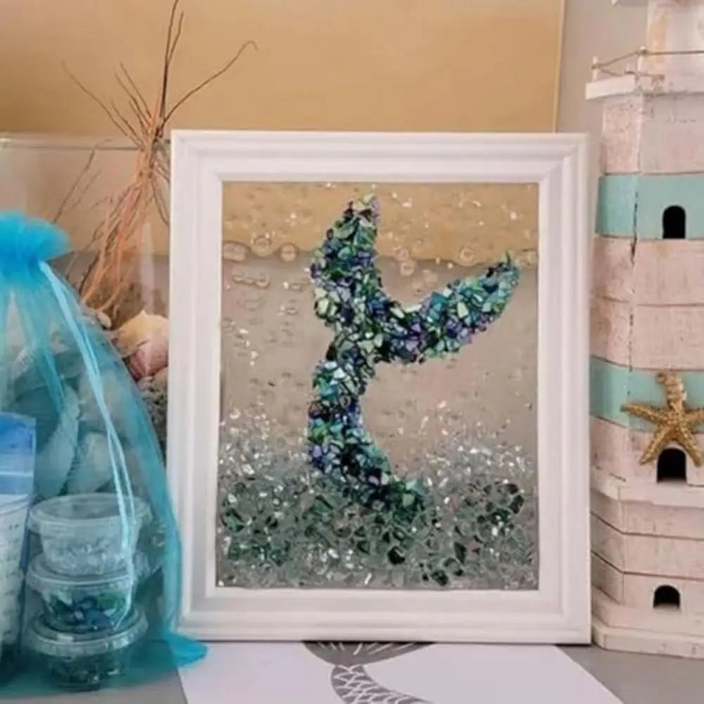 DIY Sea Glass Art Kit with Wooden Frame – Handmade Wall & Desktop Decoration