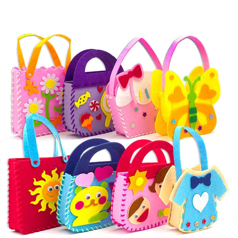 4Pcs Children Non-woven Handbag DIY Animal Flower Crafts Sewing