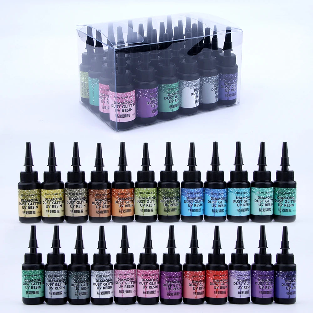 Color UV Resin Glue Kits (6/12/24pcs), Diamond Flash for Jewelry