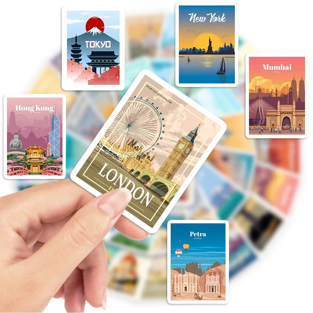 World Famous City Stickers Architecture Travel Waterproof