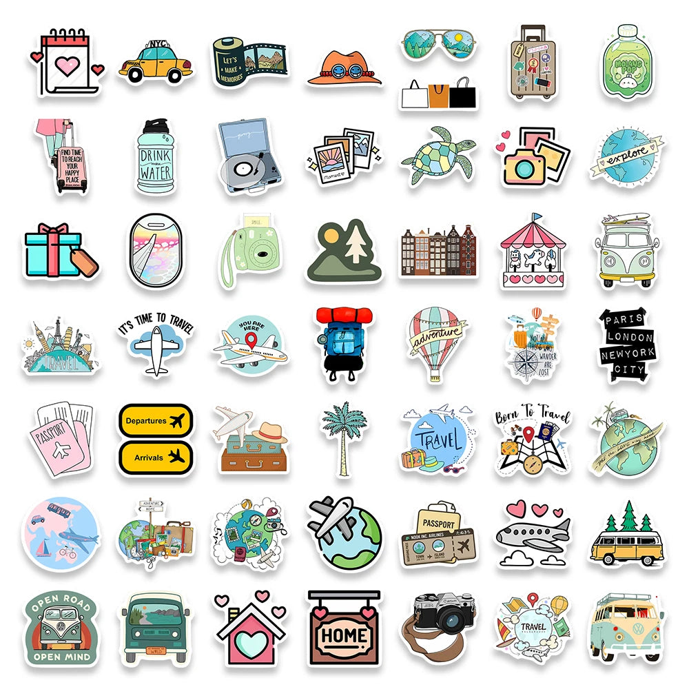 Cute Cartoon World Travel Stickers DIY Scrapbook Luggage Waterproof