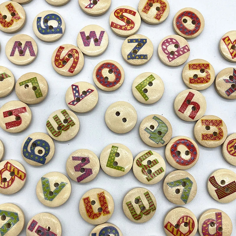 30-Pack Mixed Wood Buttons 15mm – Round & Monogrammed