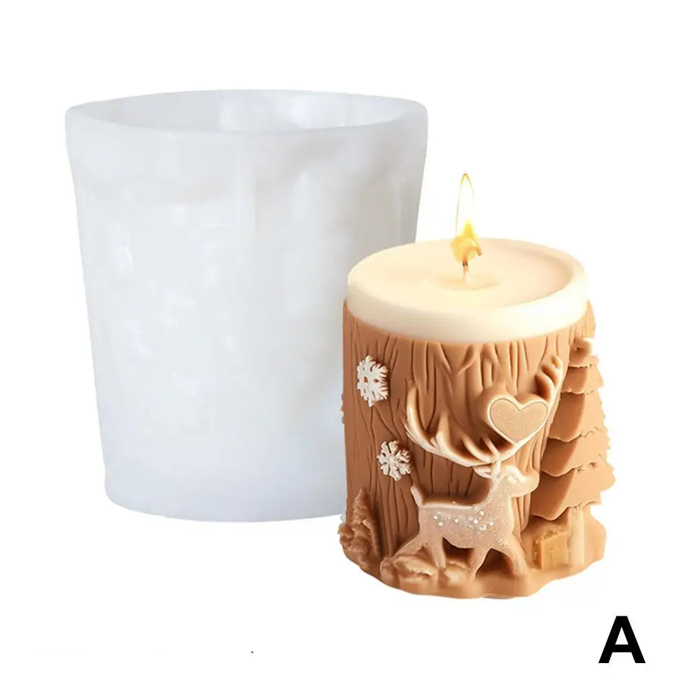 3D Christmas Tree Carving Cylinder Candle Silicone Mold Reindeer