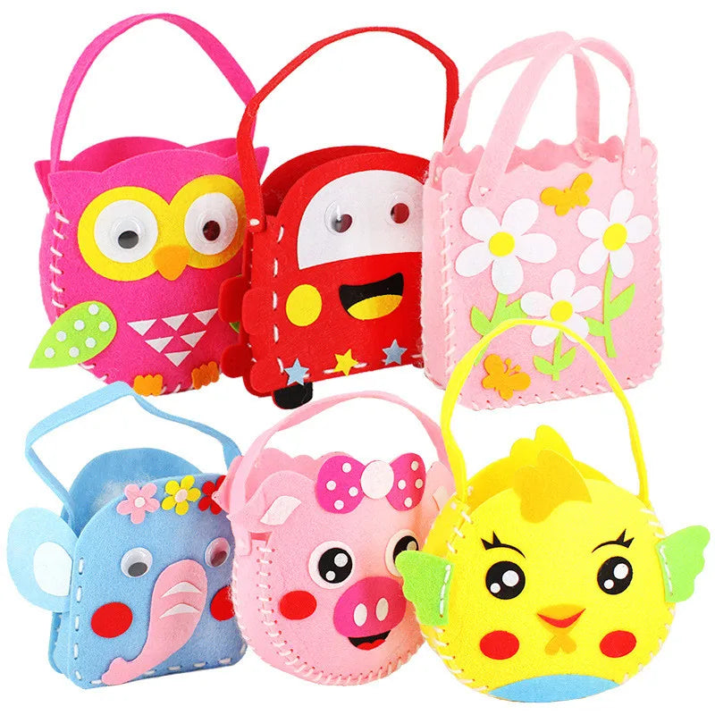 4Pcs Children Non-woven Handbag DIY Animal Flower Crafts Sewing