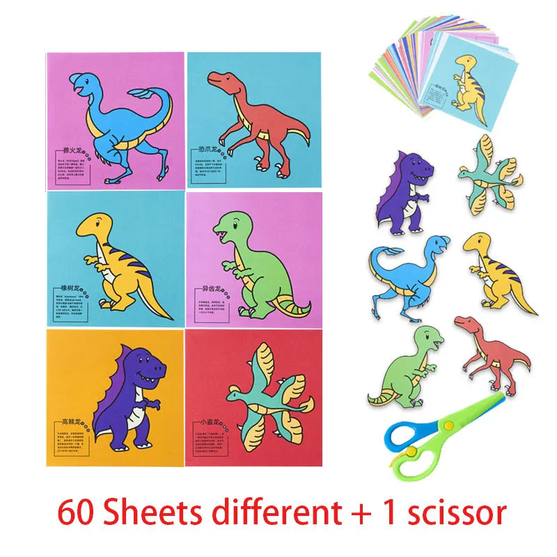 60Pcs DIY Paper Cut Set +Kids Safety Scissors Cartoon Animal