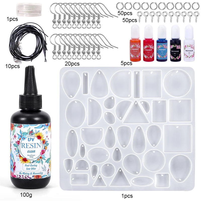 Hard UV Resin Glue Kit, Quick-Drying Epoxy for Jewelry & Mold Making