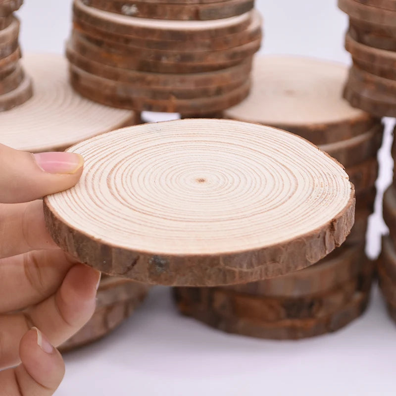 Natural Pine Wood Slices – 3–12cm Thick, Unfinished Round Discs with Bark for DIY Crafts & Rustic Decor