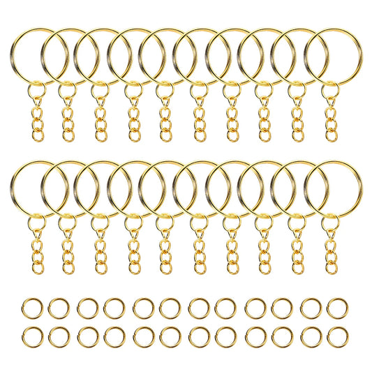 100Pcs 25mm Key Rings with 100pcs 8mm Jump Rings Connectors for DIY Keychain Lanyard Jewelry Making Supplies