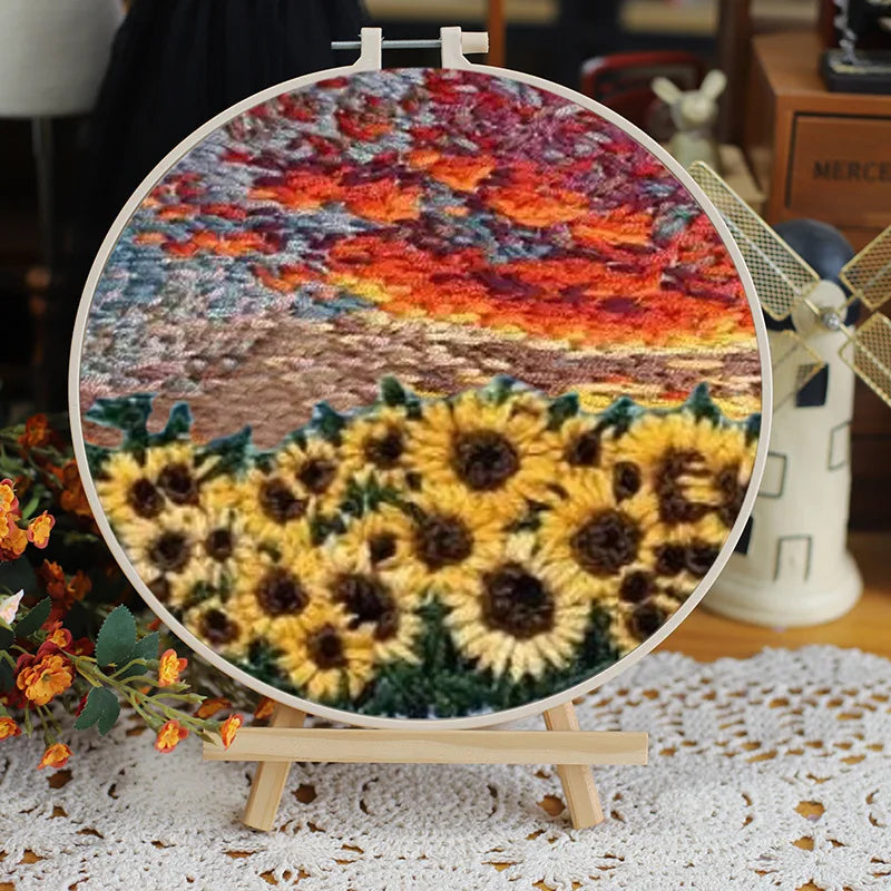 DIY Flower Embroidery Starter Kit – Landscape Pattern, Colored Threads & Tools (No Hoop)