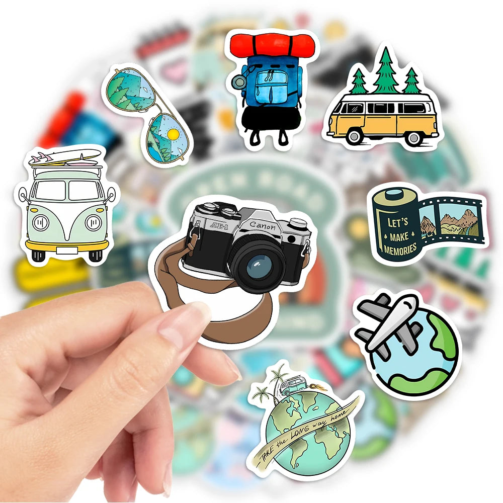 Cute Cartoon World Travel Stickers DIY Scrapbook Luggage Waterproof