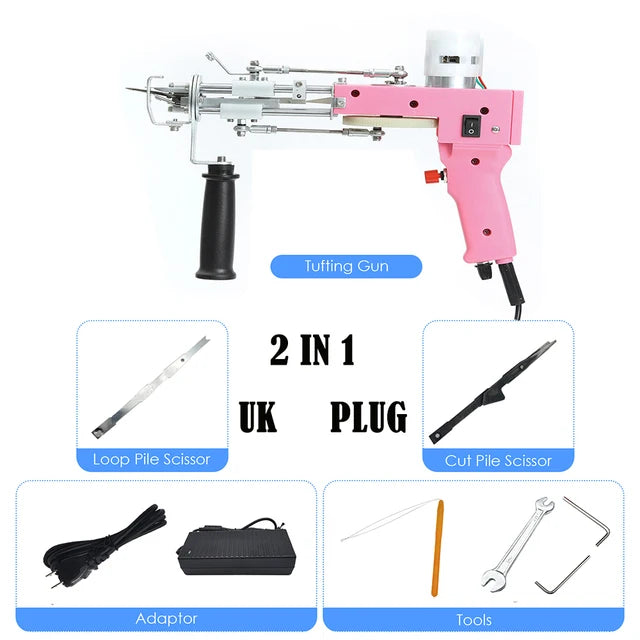 Electric Pink Tufting Gun – DIY Cut/Loop Pile Flocking Machine (100–240V)