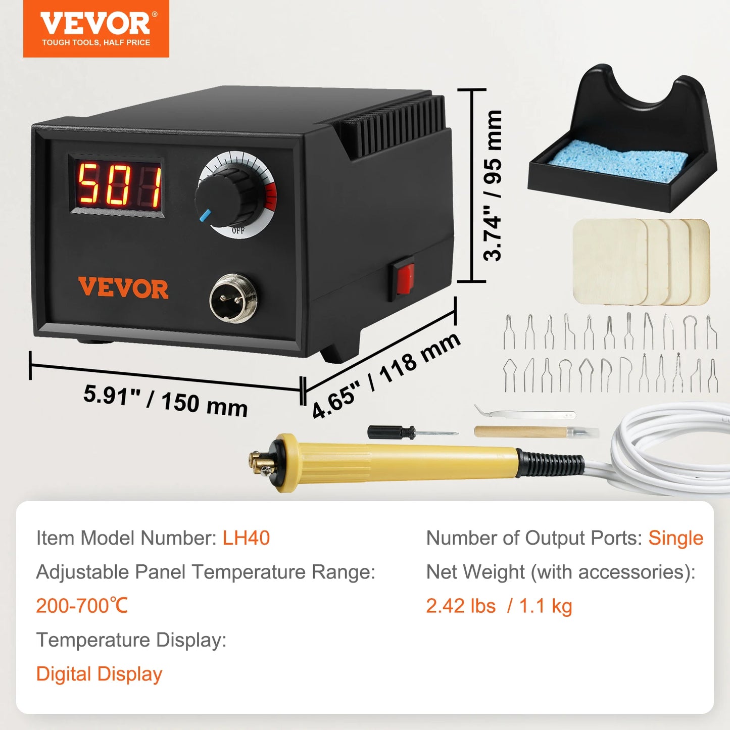 Wood Burning Tool Kit, 200–700°C Adjustable Pyrography Machine (23 Wire Tips)