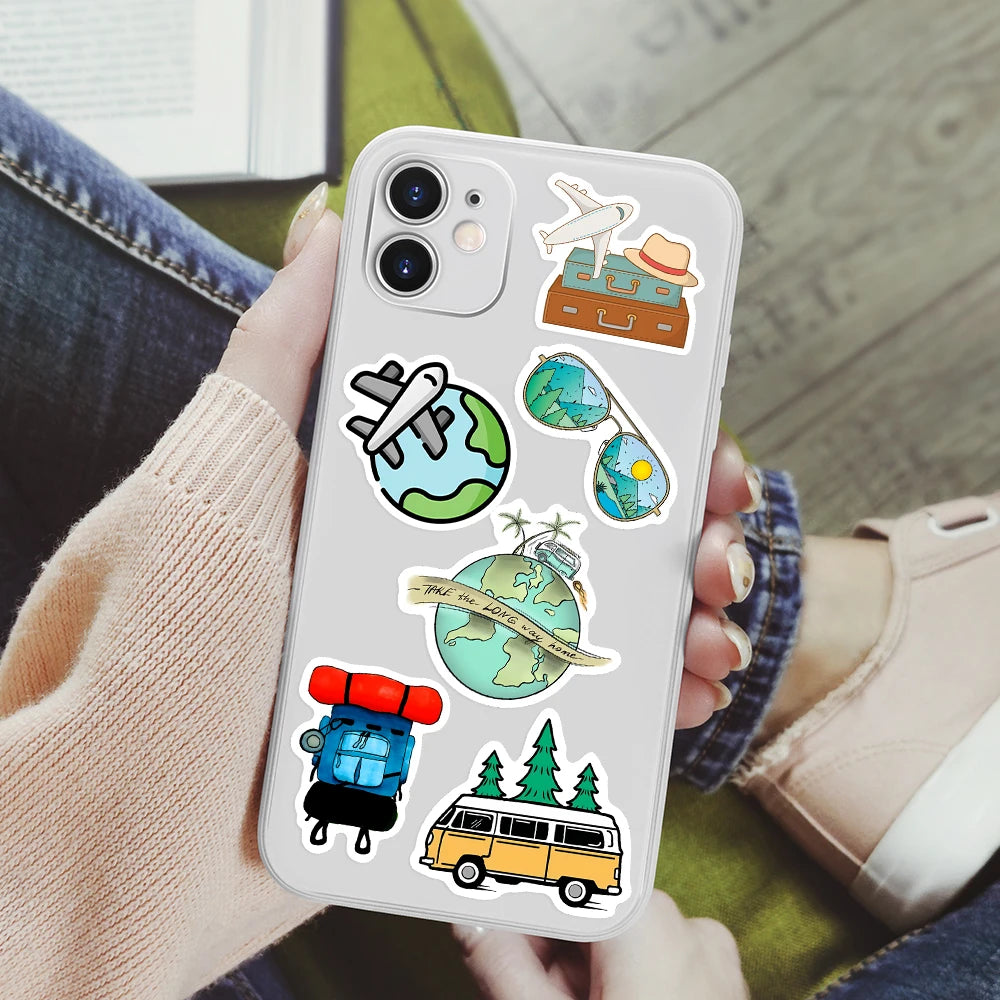 Cute Cartoon World Travel Stickers DIY Scrapbook Luggage Waterproof