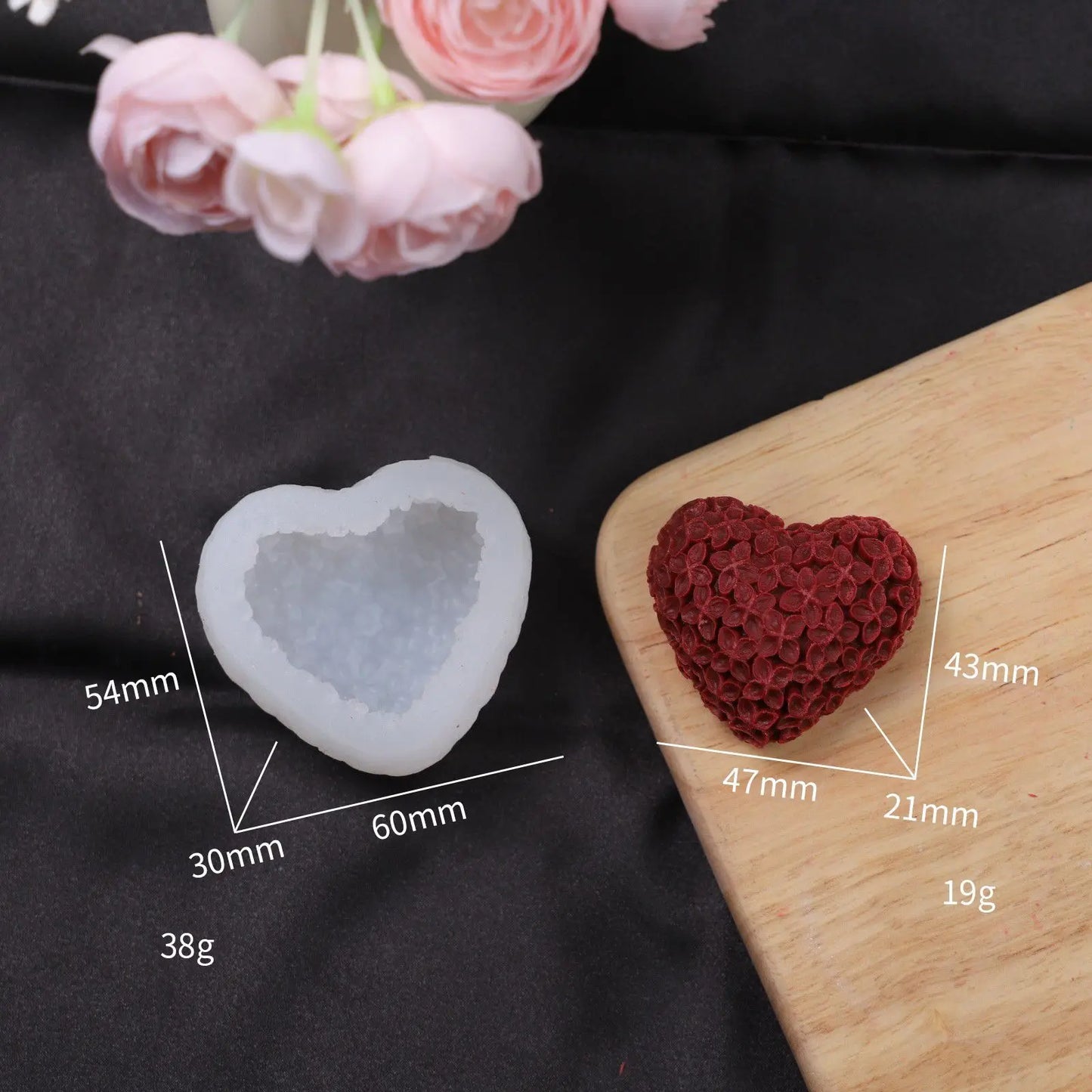 3D Love Heart Silicone Candle Mold Aromatherapy Resin Soap Kit