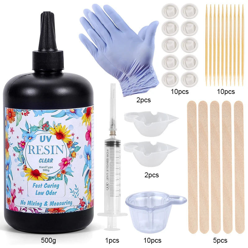 Hard UV Resin Glue Kit, Quick-Drying Epoxy for Jewelry & Mold Making