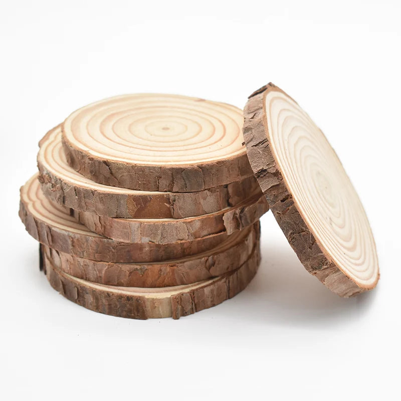 Natural Pine Wood Slices – 3–12cm Thick, Unfinished Round Discs with Bark for DIY Crafts & Rustic Decor