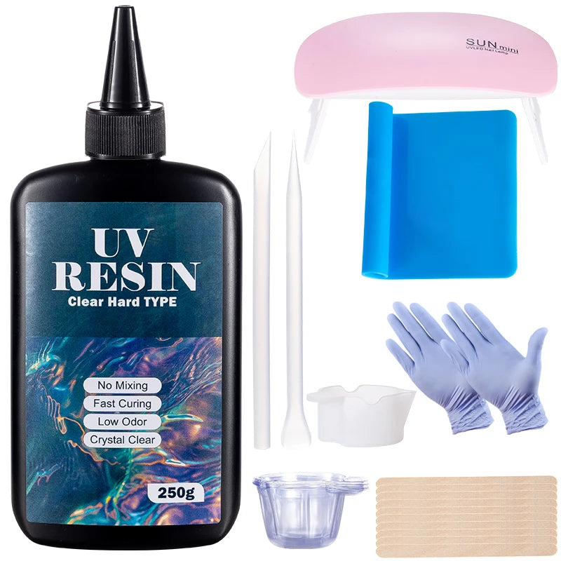 Hard UV Resin Glue Kit, Fast Curing with Mixing Tools for Beginners