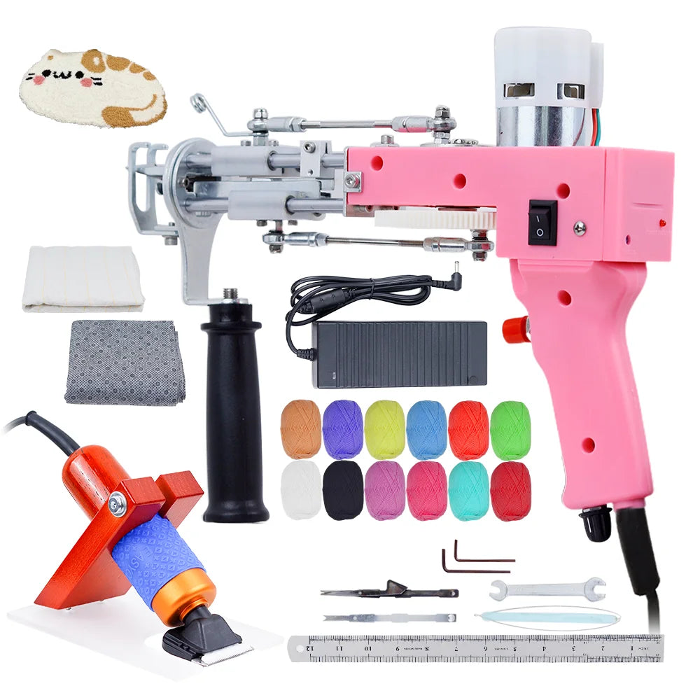 Electric Pink Tufting Gun – DIY Cut/Loop Pile Flocking Machine (100–240V)