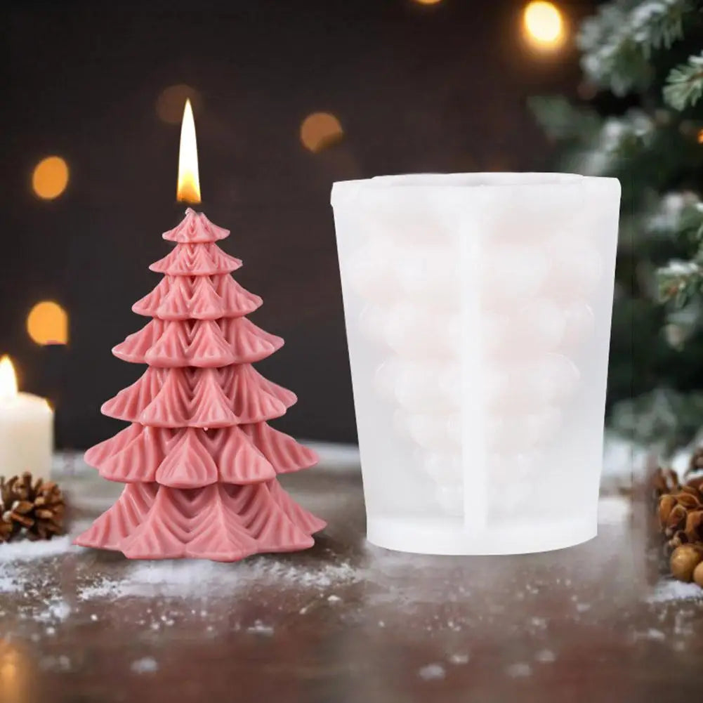 3D Christmas Tree Carving Cylinder Candle Silicone Mold Reindeer