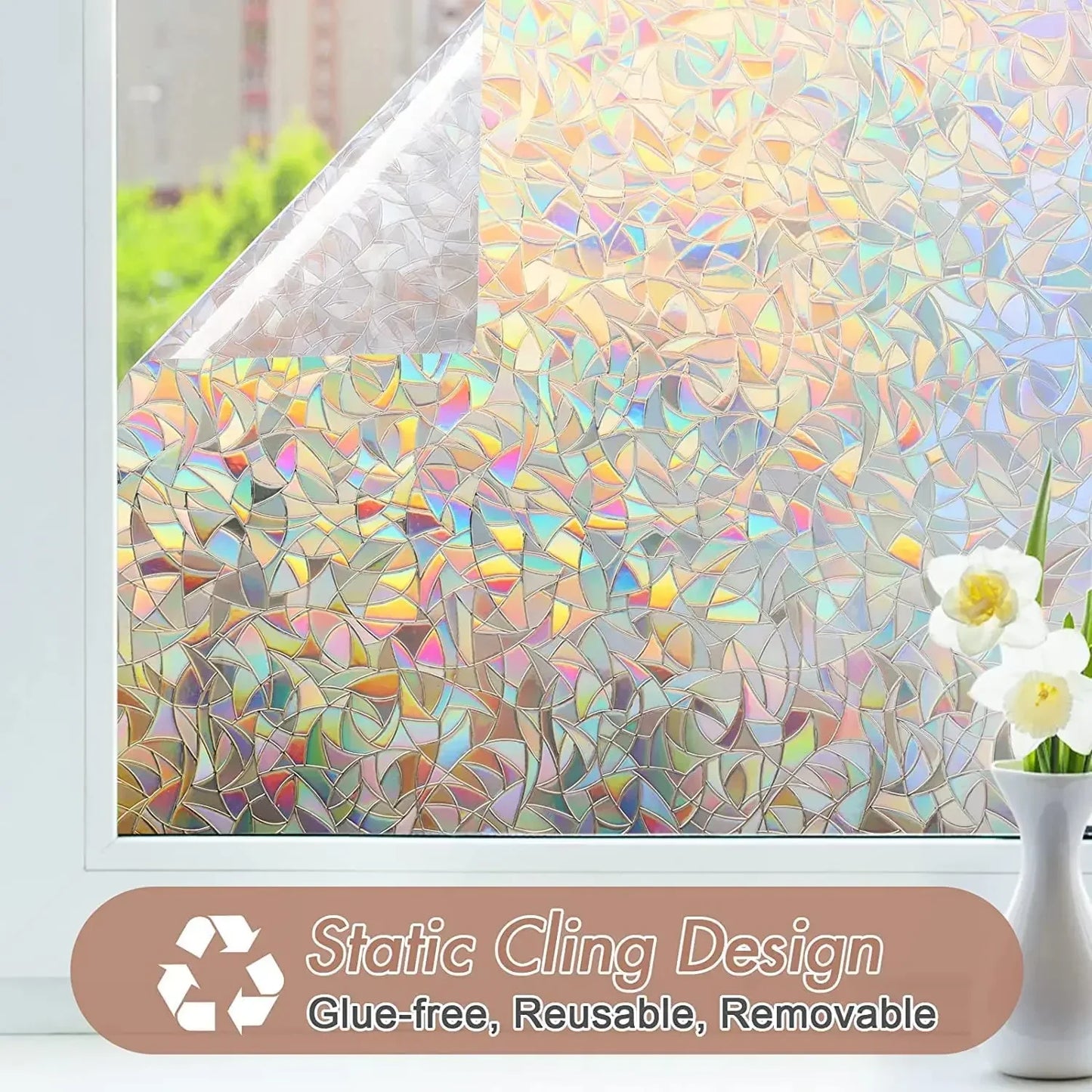 Rainbow Stained Glass Privacy Film – Static Cling & Removable