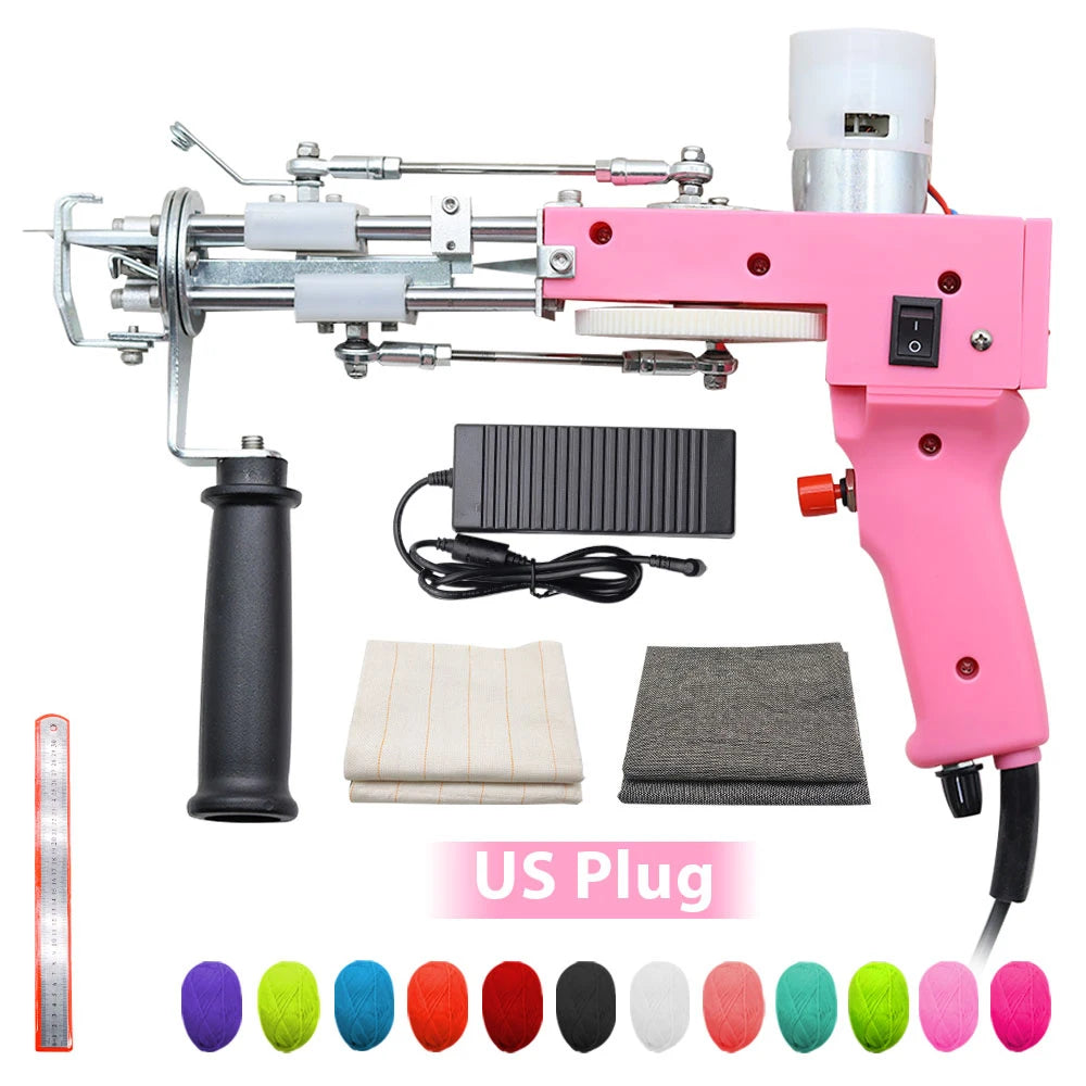 Electric Pink Tufting Gun – DIY Cut/Loop Pile Flocking Machine (100–240V)