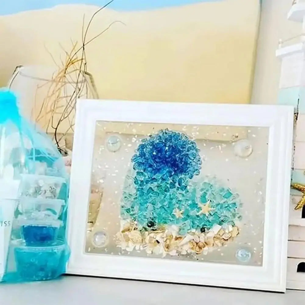 DIY Sea Glass Art Kit with Wooden Frame – Handmade Wall & Desktop Decoration