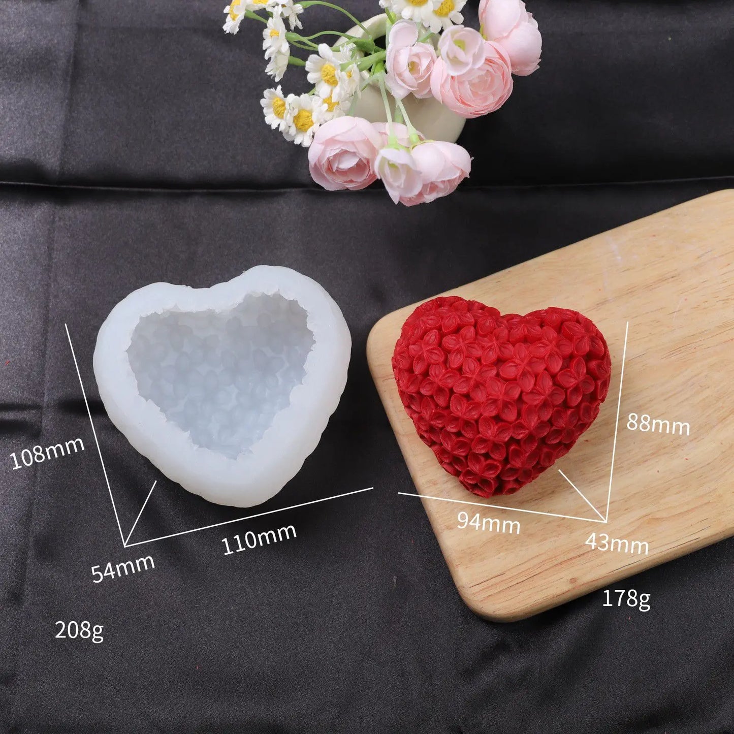 3D Love Heart Silicone Candle Mold Aromatherapy Resin Soap Kit