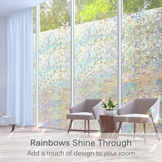 3D Stained Glass Window Film Anti Look Vinyl Rainbow Privacy Stickers Adhesive Static Cling forShower Windows Frosted Decoration