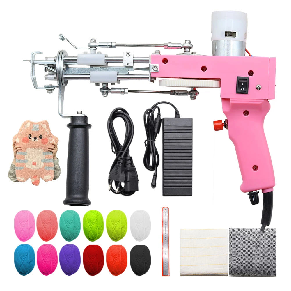 Electric Pink Tufting Gun – DIY Cut/Loop Pile Flocking Machine (100–240V)