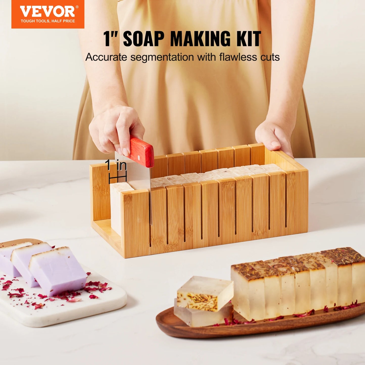 Soap Making Kit with Bamboo Cutting Box, Silicone Mold & Stainless Steel Cutters