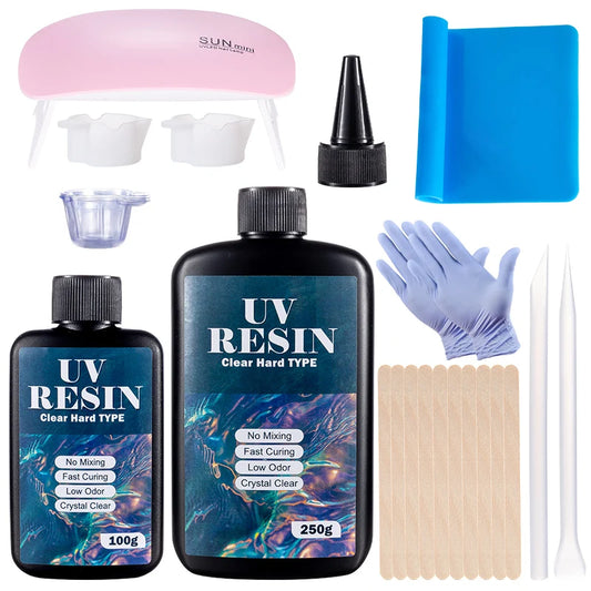 Hard UV Resin Glue Kit, Fast Curing with Mixing Tools for Beginners