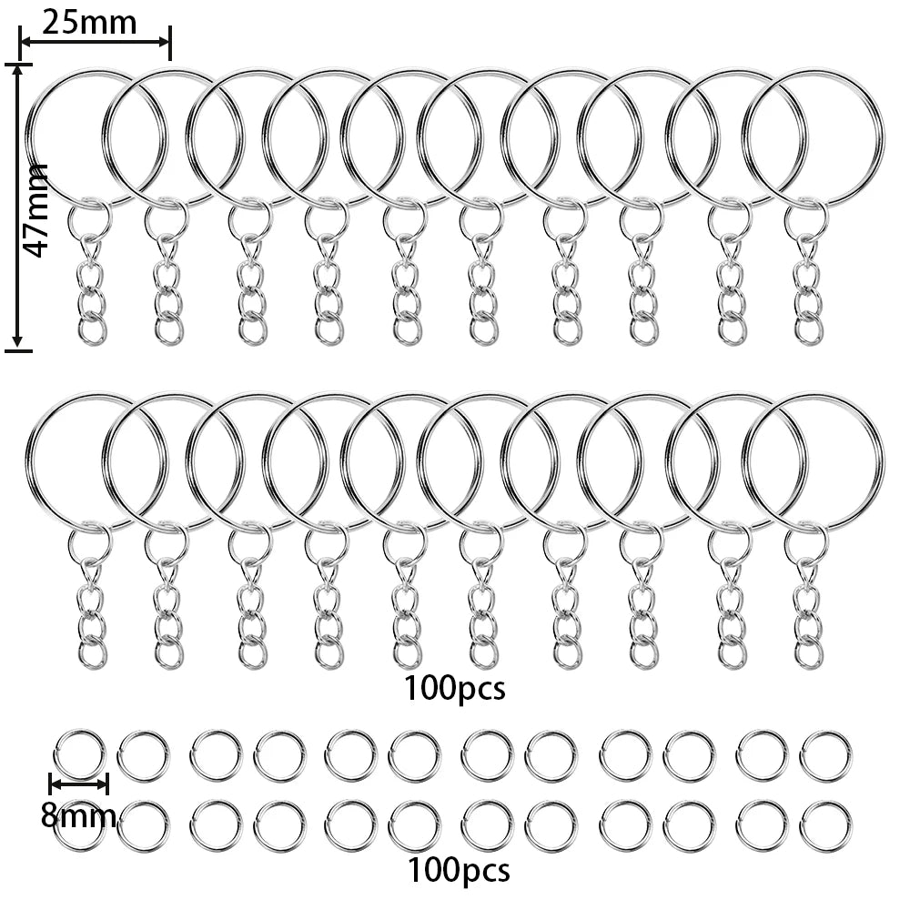 100-Pack 25mm Key Rings & 8mm Jump Rings for DIY Keychains