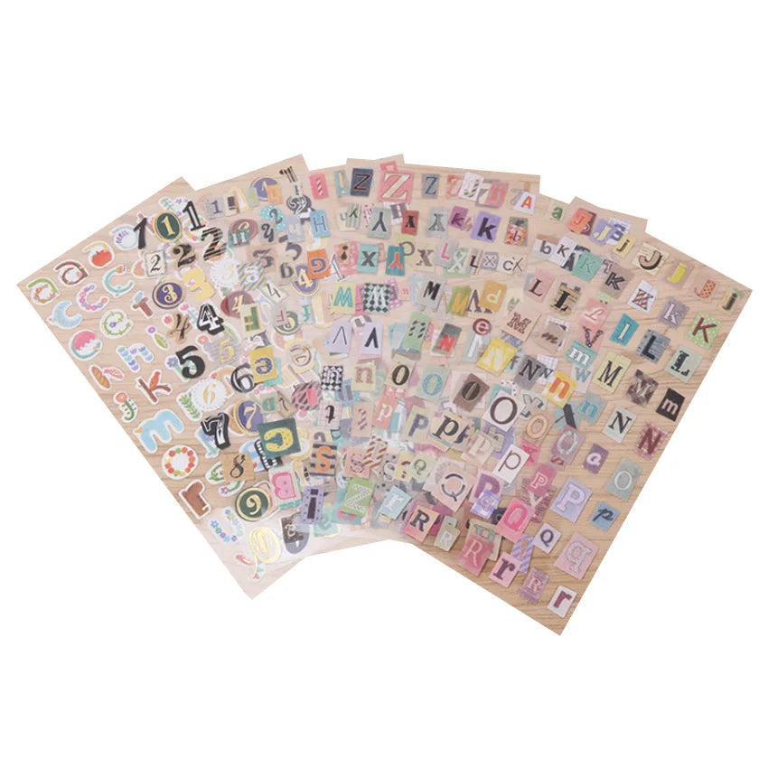 6Sheets English Alphabet Number Retro Stickers DIY Scrapbooking