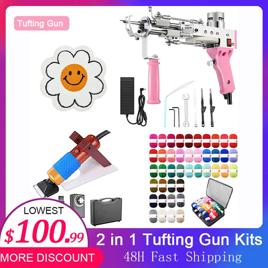 2-in-1 Pink Tufting Gun Kit with Yarn Trimmer & Cloth for Rug Making