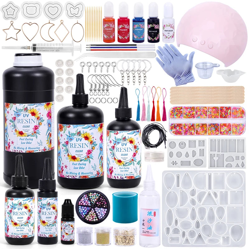 Hard UV Resin Glue Kit, Quick-Drying Epoxy for Jewelry & Mold Making