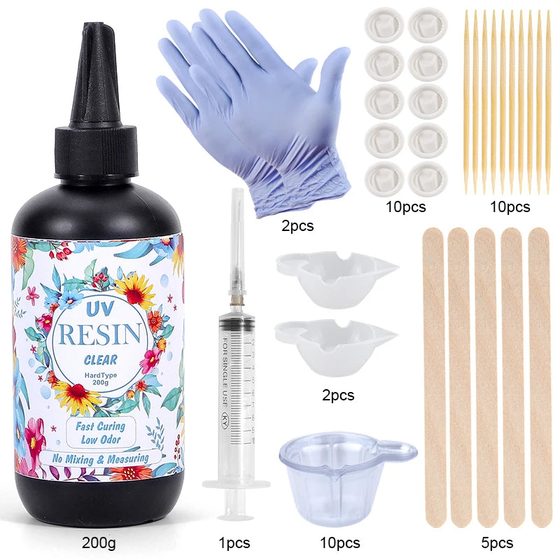 Hard UV Resin Glue Kit, Quick-Drying Epoxy for Jewelry & Mold Making