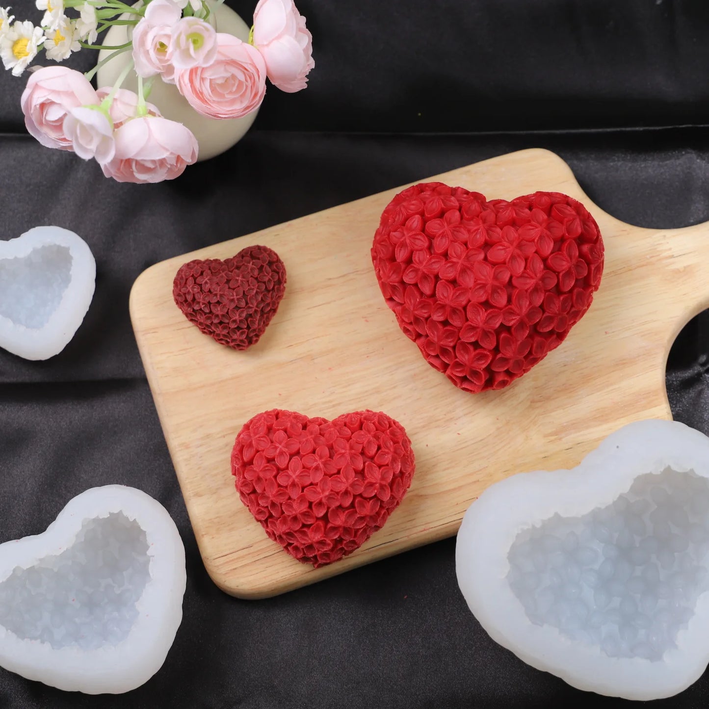 3D Love Heart Silicone Candle Mold Aromatherapy Resin Soap Kit