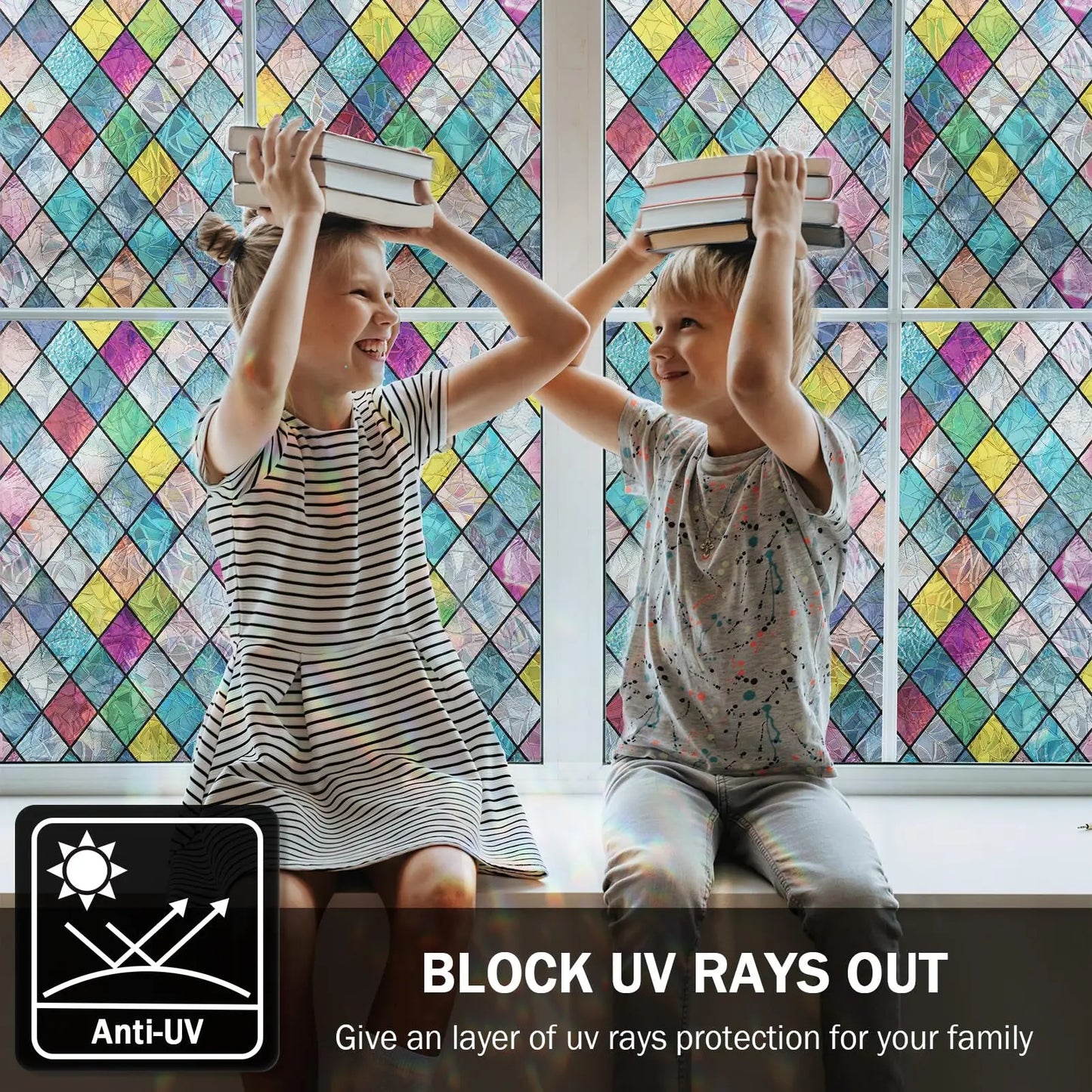 Colorful Stained Glass Window Film – Lattice Tint & Anti-UV