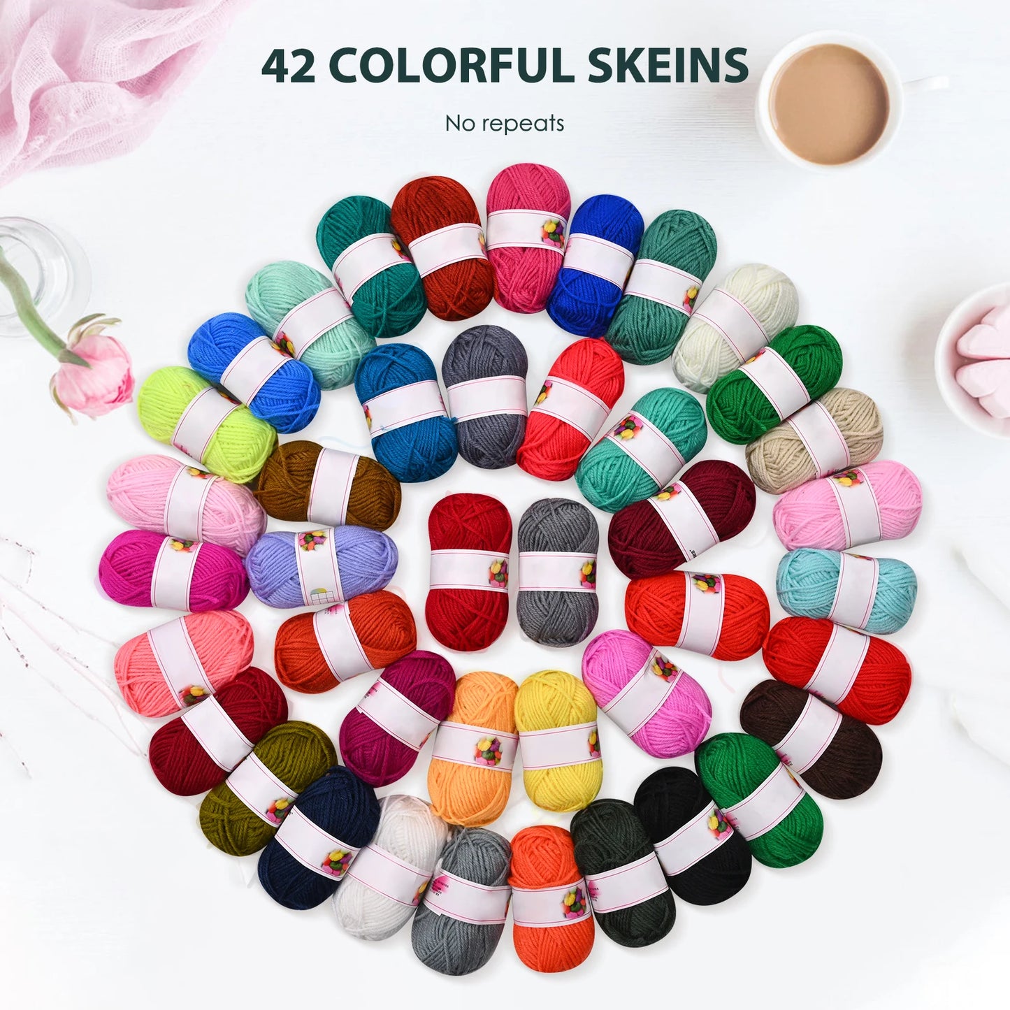 42-Color Tufting Yarn Set – Polyester/Cotton for Rug & Carpet Making