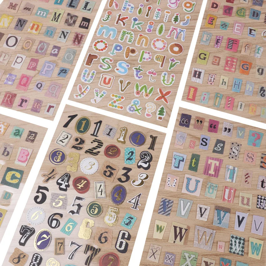 6Sheets English Alphabet Number Retro Stickers DIY Scrapbooking