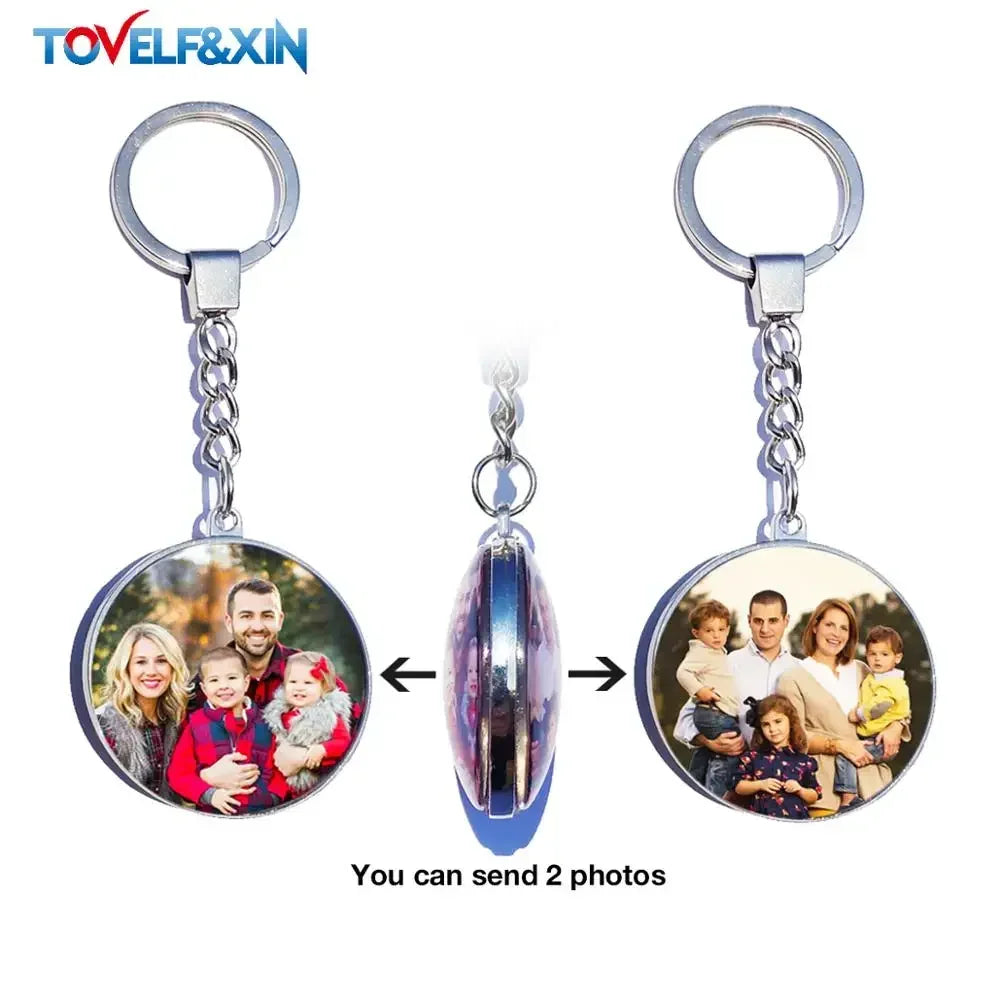 DIY Double‑Sided Custom Photo Keychain – Personalized Glass Cabochon for Family & Lovers